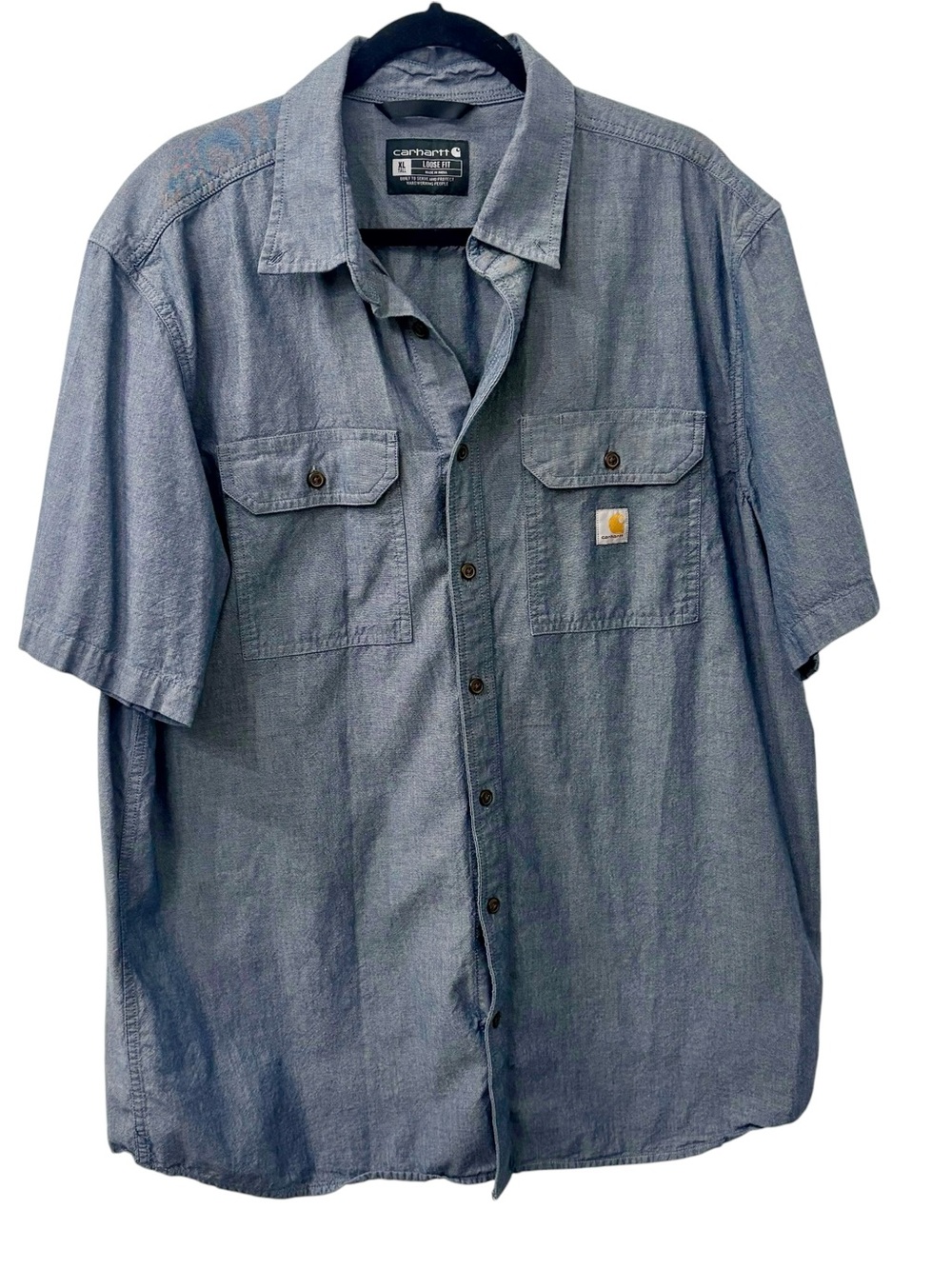carhartt LOOSE FIT blue buttons down short sleeve shirt size XL Tall 100% cotton